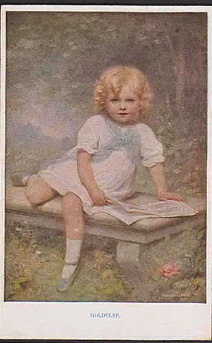 CAK M. Munk  Künstlerkarte "Goldelse" in blau Nr. 880 unbeschrieben unwrittenMädchen lesend auf einer Bank M. M. Vienne