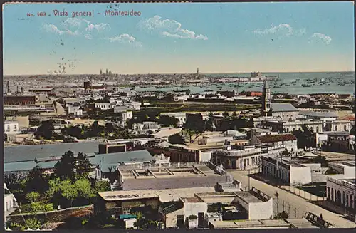CAK Montevideo Uruguay Blick auf Hafen Vista general von 1914 nach Meissen Deutschland