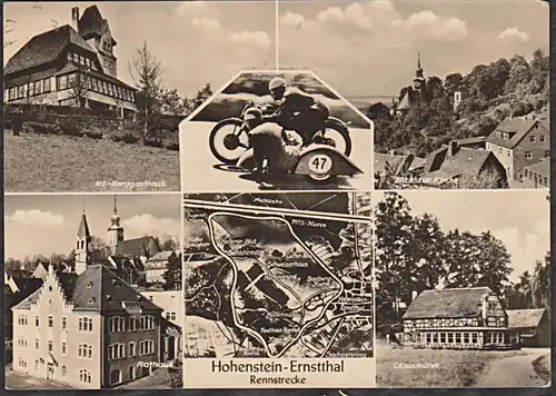 Hohenstein-Ernstthal Rennstrecke Motorrad mit Seitenwagen Abb. HO-Berggaststätte, SoSt. MM Leipzig