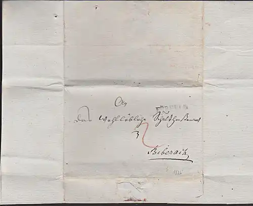 Fürfeld Bad Kreuznach  vorphil. Brief von 1826 nach Biberach mit Inhalt
