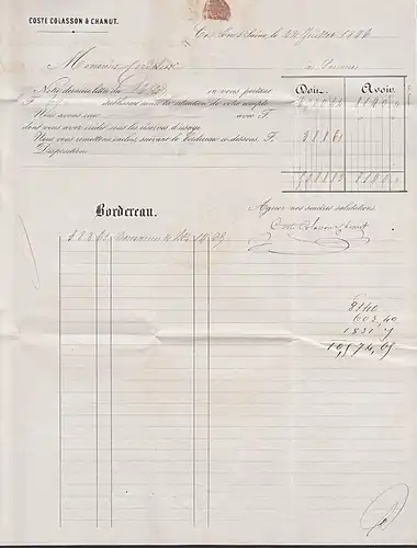 DIJON-Sur-Saone Dision vorphil. Brief von 1846 nach Seurre Jossinet &amp; Gaudelet Bordereau