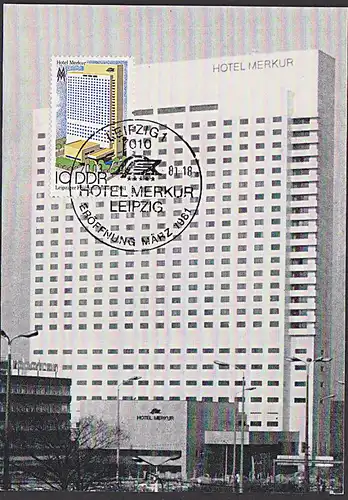 MC Maxkarte 1981 10 Pf "Frühjahrsmesse Hotel Merkur Leipzig " seltener SSt. Hoteleröffnung DDR MiNr. 2593