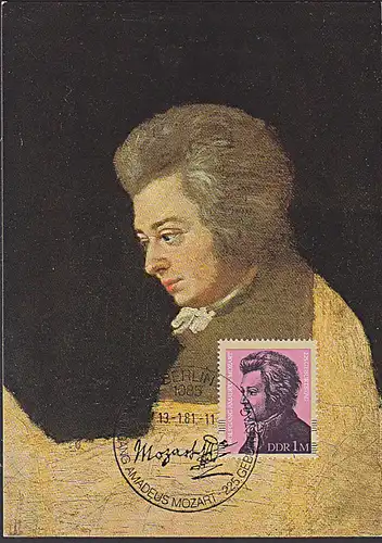 MC Maxkarte 1981 Wolfgang Amadeus Mozart Marke aus Block, DDR