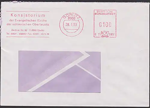 Görlitz "Konsitorium .. schlesische Oberlausitz" 1993 noch mit "O"  vor Postleitzeahl BRD AFS =DBP 0100=