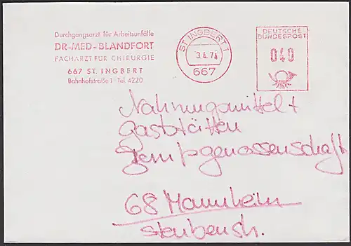 Saar AFS BRD St. INGBERT "Durchgangsarzt für Arbeitsunfälle ..." 1974