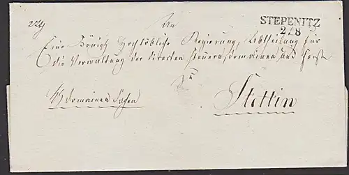 STEPENITZ Stepnica Westpommern nach Stettin Szczecin Vorphilatelie Beleg mit Siegelstempel ohne Inhalt