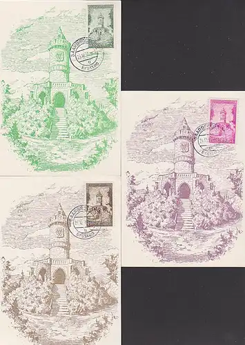 MC Maxkarte Saarland Saarbrücken Winterbergdenkmal  1956 MiNr. 373-375 Ersttag