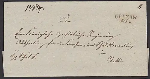 GÜTZOW Z2 28/1 nach Stettin Szczecin Vorphilatelie Beleg mit Siegel ohne Inhalt