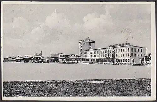 BRD Postkrieg Pk 165I auf Ak Frankfurt a. Main Flughafen mit Flugzeugen