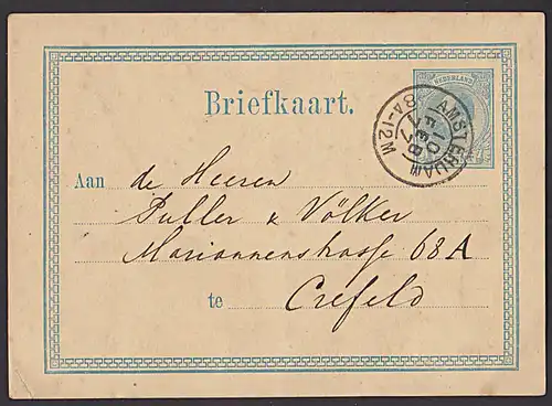 Briefkaart 1877 Amsterdam nach Crefeld