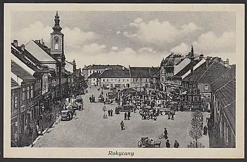 Pilsen Feldpost Dt. Dienstpost Böhmen-Mähren apt. Briefstempel 1940 auf Ak Rokycany Markplatz Rokitzan