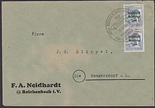 REICHENBACH (VOGTL) SSt. "Ingenieurschule für Textilindustrie" 1948, SBZ-Aufdruck