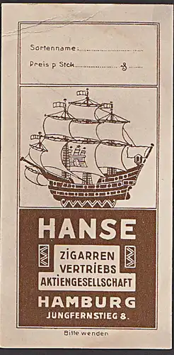 Hamburg HANSE Zigarren Vertriebsgesellschaft Abb. Segelschiff
