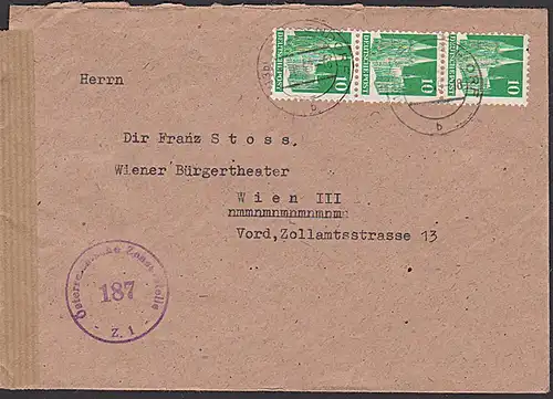 Österreichische Zensurstelle Nr. 187 Brief aus Deggendorf nach Wien Biz Zensur