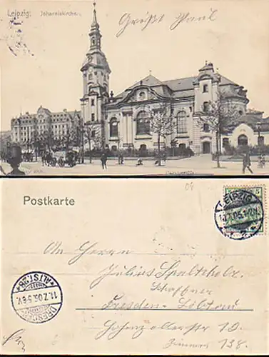 Leipzig AK Johanniskirche um 1905 gelaufen