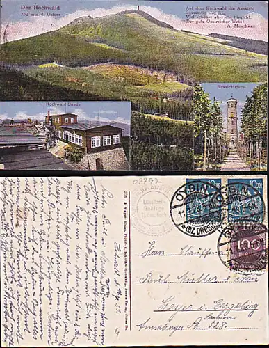 Oybin Hochwald mit Gaststättenstempel Hochwaldbaude 1923 und Scharfenstein Photokarte Oberlausitz