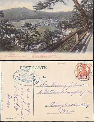 Oybin Oberlausitz 2 CAK Hochwald vom Bergringweg Ritterburg Oybin Gaststättenstempel 1918