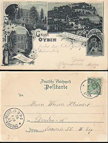 Oybin Gruss vom ... " Viel tausend Grüsse send ich Dir, vom Berg Oybin, der Lausitz Zier" von 1898