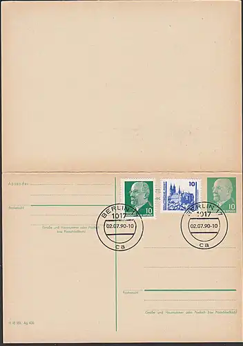 Währungsreform 1990 Doppelganzsache DDR vom Ersttag - FDC - in MiF mit 10 Pf. Walter Ulbricht u. Meißen Albrechtsburg