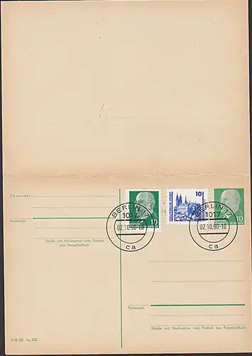 Währungsreform 1990 Doppelganzsache DDR vom Ersttag - FDC - in MiF mit 10 Pf. Walter Ulbricht u. Meißen Albrechtsburg