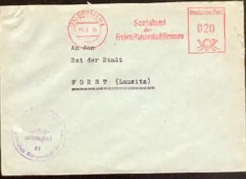 BREMEN AFS "Sozialamt der Freien Hansestadt Bremen" nach der DDR 19.6.50, Abs. Jugendamt