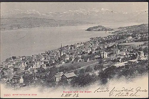 Horgen und die Alpen  Ak 1903 Poststempel WOHLHUSEN saub. Frankatur nach Leipzig Lindenau