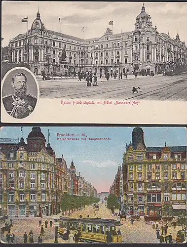 Frankfurt Kaiserstrasse mit Hauptbahnhof, Straßenbahn, Feldpostkarte 1917, Hotel "Nassauer Hof" um 1905 *