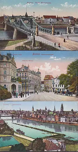 Bremen um 1911 mit Heerdentorsteinweg , Hotel dé Europa Große Weserbrück  (2 *, 1 gelaufen)