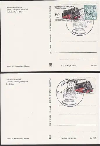Schmalspurbahn Zittau - Kurort Oybin 2 Fotokarten mit SSt. Kurort Oybin 100 Jahre Bergmuseum Begr. Dr. A. Moschkau