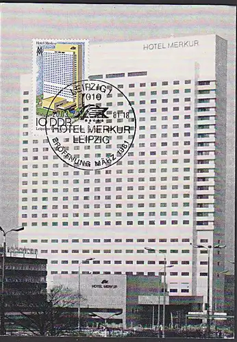 MC Leipzig Hotel Merkur zur Eröffnung im März 1981 mit Messemarke MiNr. DDR 2593