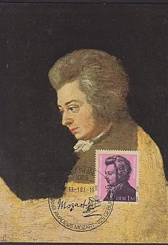 MC Wolfgang Amadeus Mozart Marke aus Block 62 vom Ersttag (FDC vom Bl. 40,-) Maxkarte