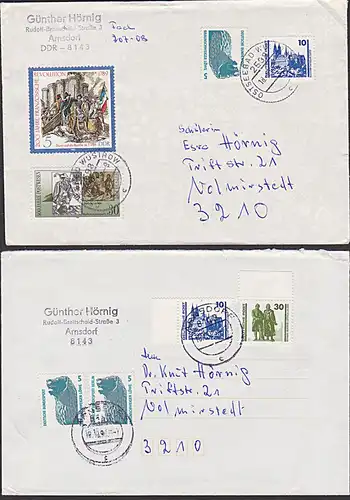 Ostseebad Wustrow DDR Währungsunion 1990 2 Bfe mit Mischfrankatur DDR M- und DM-Währung, Berlin und BRD