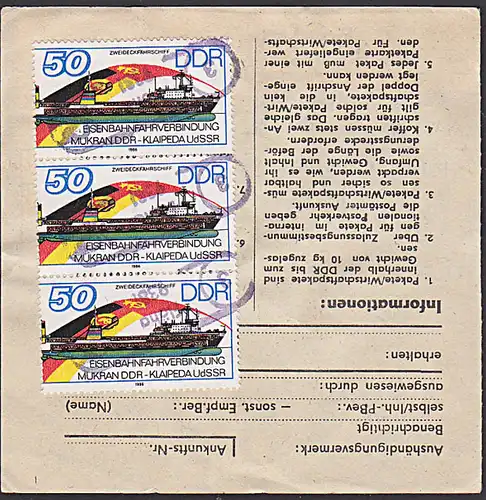 BRAUNSDORF über Flöha PSSt. Paketkarte - Stammteil  Sdg. nach der BRD Porto über 3,60 in PWZ verklebt, Eisenbahnfähre