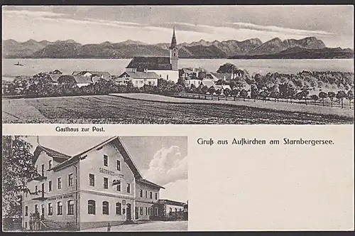 Aufkirchen am Starnbergsee Ak mit Gasthaus zur Post  und Ortsansicht unbeschrieben