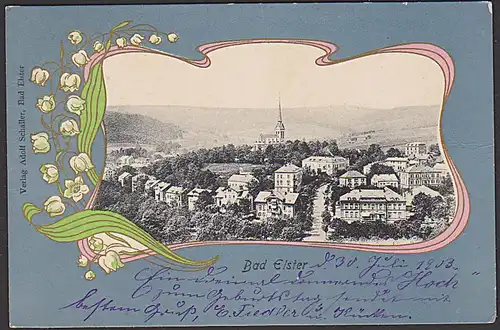 Bad Elster CAK mit Maiglöckchen um 1903 mit Blick auf die Stadt, befördert