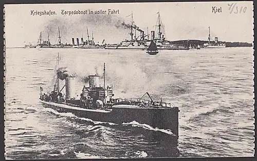 Kiel Kriegshafen Torpedoboot in voller Fahrt um 1910 nach Halensee Berlin