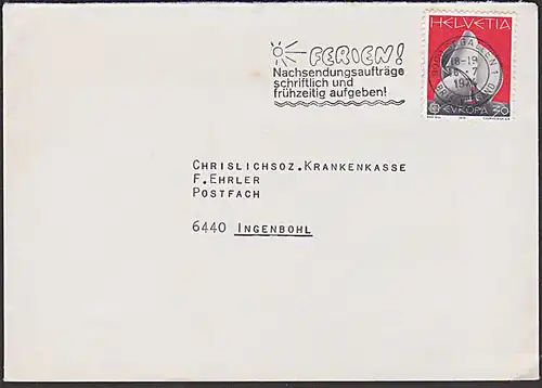 Schweiz MWSt. "FERIEN Nachsendungsaufträge schriftlich .. " 1974