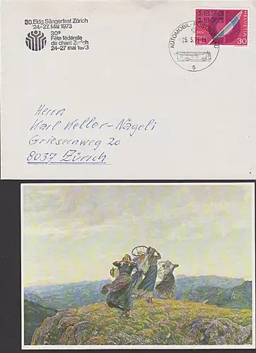 Schweiz Zürich Automobil-Postbureau mit Ak vom 30. Eidg. Sängerfest 1973