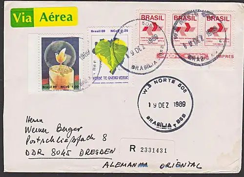 Brasilien Brasil R-Brief aus W. 3 Norte 508 nach Deutschland, alemania