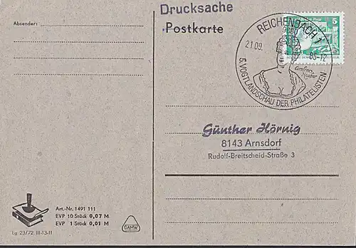 REICHENBACH SoSt. "Vogtlandschau ..." mit Abb. Caroline Neuber auf Ds.-Karte 1985