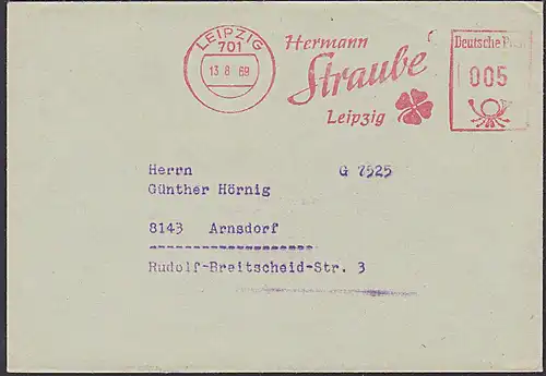 AFS LEIPZIG =005= "Hermann Sraube Leipzig" mit Abb. Glückskleeblatt 4blättriges Kleeblatt 1969 auf Drucksache