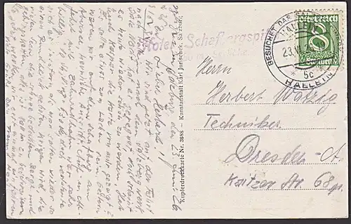 Hallein SSt. "Besucht das Salzbergwerk" mit Hotelstempel "Schafbergspitze" 1926