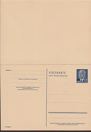P63 10 a. 12 Pf Antwort-Ganzsache Wilhelm Pieck ungebraucht kpl. nach Portosenkung am 1.10.54