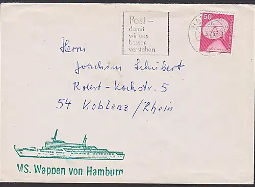 MS Wappen von Hamburg Brief der HADAG Seetouristik mit MWSt. "Post - damit wir uns besser verstehen"
