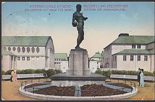 Dresden Internationale Hygiene-Ausstellung 1911 offizielle Karte Nr. 77 mit Ballwerfer SoSt.