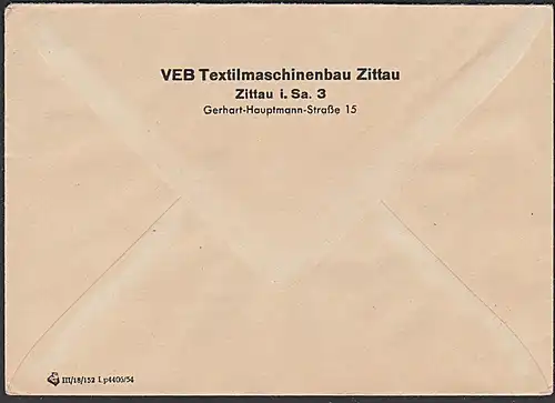 Zittau AFS 1955 Dienstpostbrief VEB Textilmaschinenbau