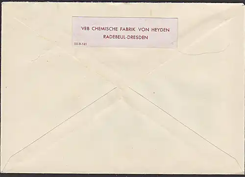Radebeul VEB Chemische Fabrik von Heyden "COFFEE IKAHeyden Hält munter" Dienstpostbrief 1955 AFS