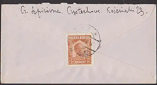 POLSKA Czestochowa Brief von 1928  25 Gr.-Frankatur, Polen
