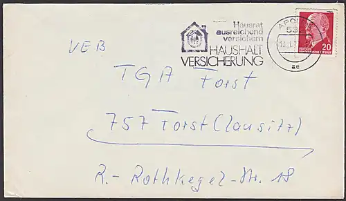 APOLDA Brief mit MWSt. "Hausrat ausreichend versichern HAUSHALT VERSICHERUNG" 1977