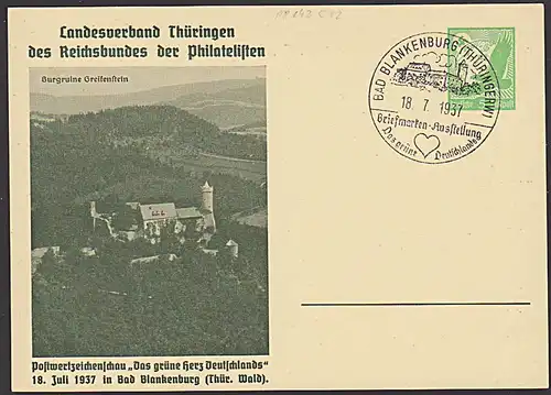 Bad Blankenburg Thüringer Wald GA PP142 C12 mit SSt. "Das grüne Herz Deutschlands" SoSt. 18.7.1937